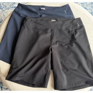 Lands End Sport Womens Biker Shorts Black/ Navy Blue Athletic Workout Gym SZ XL